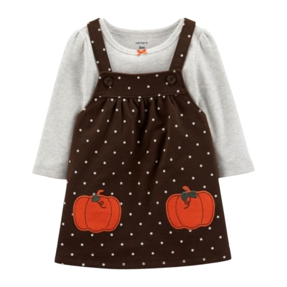 Carters Dress Baby 24 Month Pumpkin Patch Fall Polka Dot Two Piece